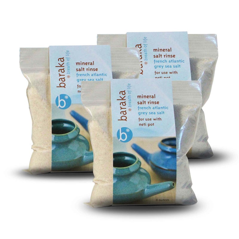 Baraka Neti Pot Sinus Rinse Neti Pot Mineral Salt Sinus Rinse Saline Solution Nasal Salt for Sinus Wash Rinse Sea Salt Nasal Salt for Sinus Mineral Sea Salt Rinse 8 oz 3 Pack